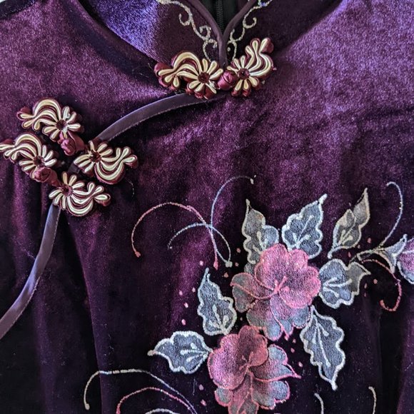 Purple Velvet long Qipao Cheongsam Dress - Picture 2 of 8